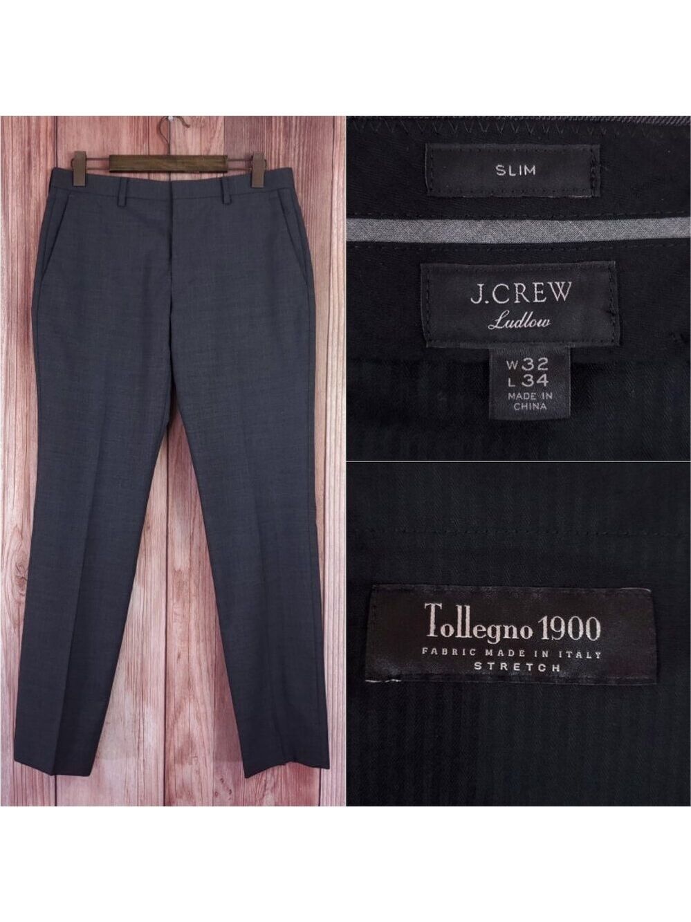 J Crew Ludlow Mens 32x32.5(34) Slim Fit Dress Pants Tollegno 1900 Wool J3422